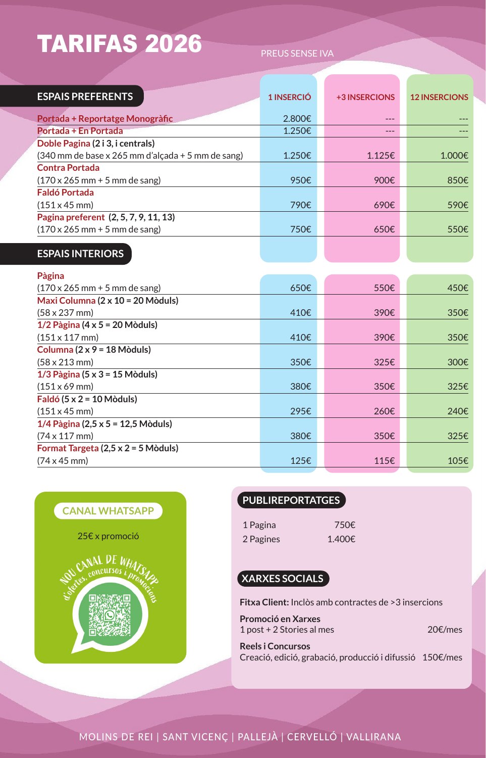 Dossier de tarifes 2026, pàgina 2